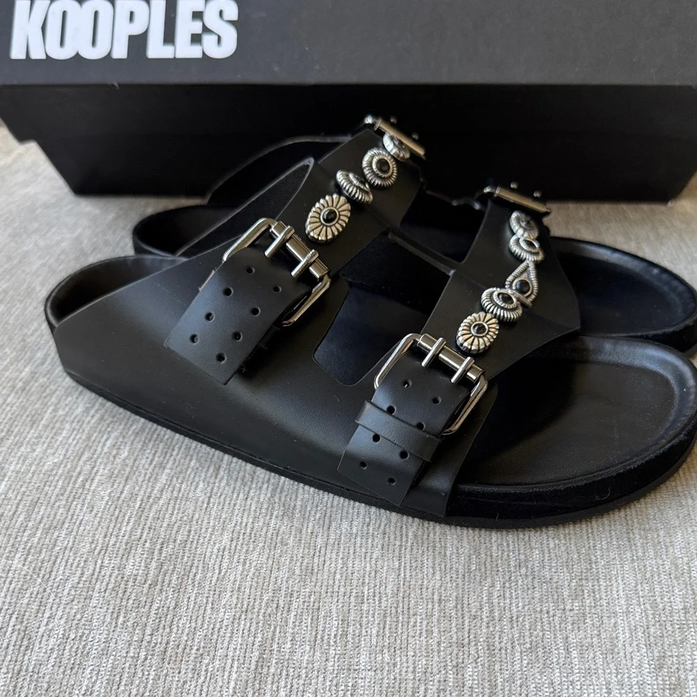 The Kooples Black Studded Double-Buckle Sandals